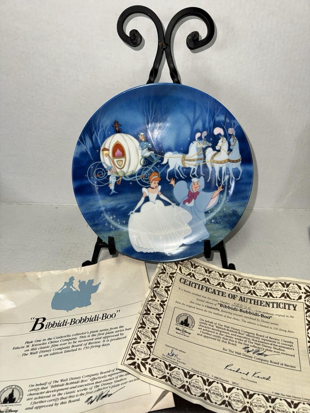 1988 Knowles Disney Cinderella Bibbidi Bobbidi Boo Collector Plate 8.5” COA